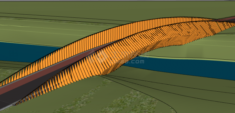 橘色现代的景观桥su模型-图一