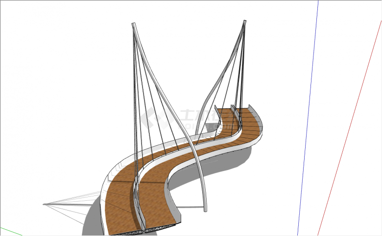 S形双道路木板景观桥su模型-图二