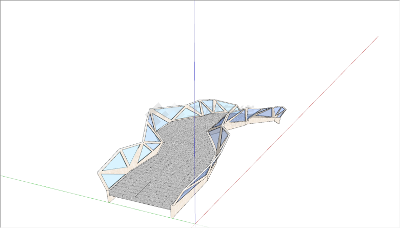 现代三角玻璃围栏景观桥su模型-图二