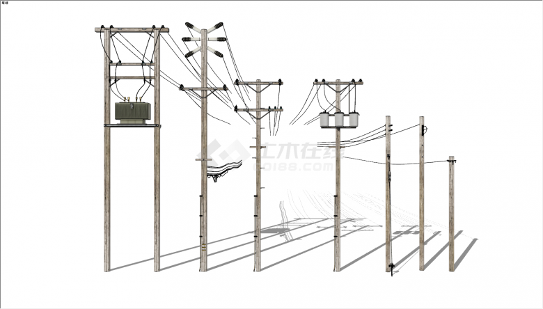 现代立式单根多款电线杆su模型-图二