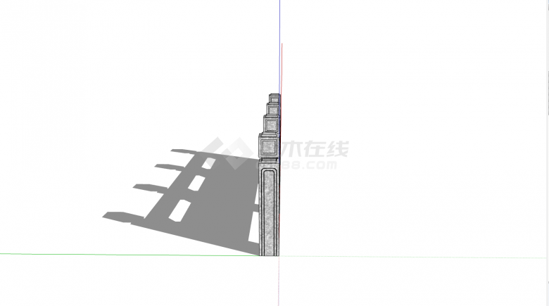 中式四根石柱仿古石栏杆su模型-图二