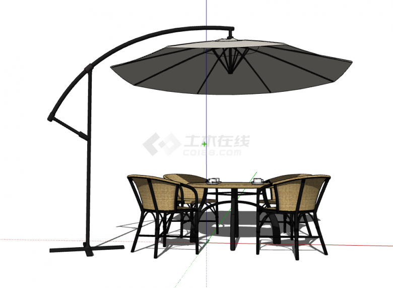 现代弯曲支撑遮阳伞户外座椅su模型-图二