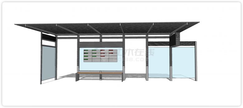 电子公交信息屏玻璃钢结构现代公交车站su模型-图二