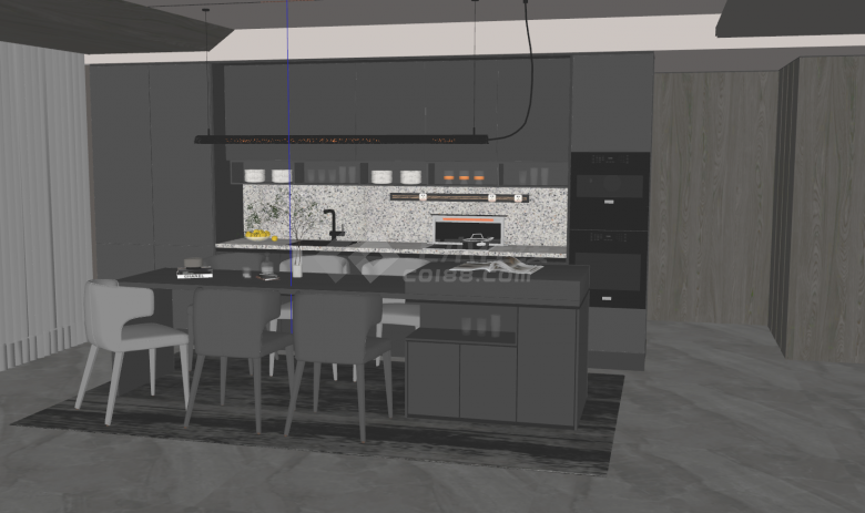 现代简约开放式厨房吧台su模型-图二