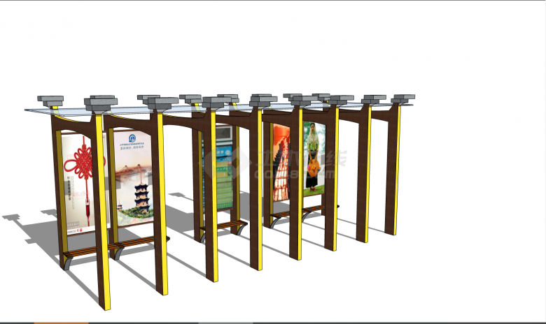 色彩艳丽的带有广告标识的现代公交车站 su模型-图二
