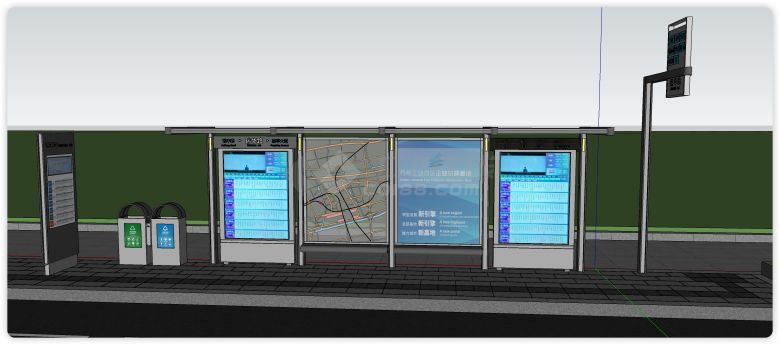 灰色钢结构带地图公交车站su模型-图一