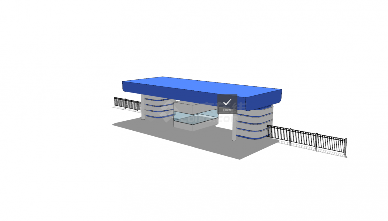 现代蓝色房顶厂区大门入口su模型-图二
