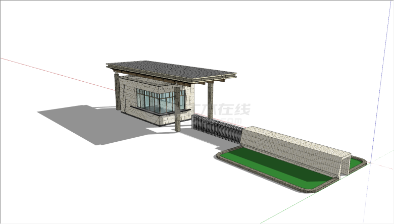 现代草坪景观厂区大门入口su模型-图二