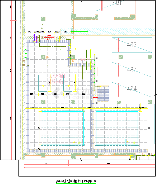 某地大型住宅项目给排水地下室CAD图纸-图一