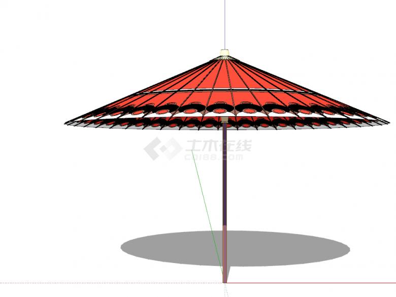 中式红色手持遮阳伞su模型-图一