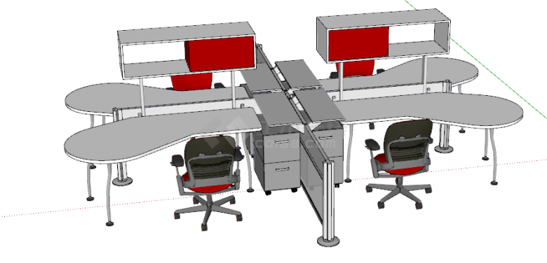 白红高的柜子办公桌su模型-图二