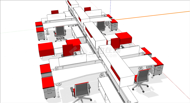 白红色成套办公桌椅su模型-图二