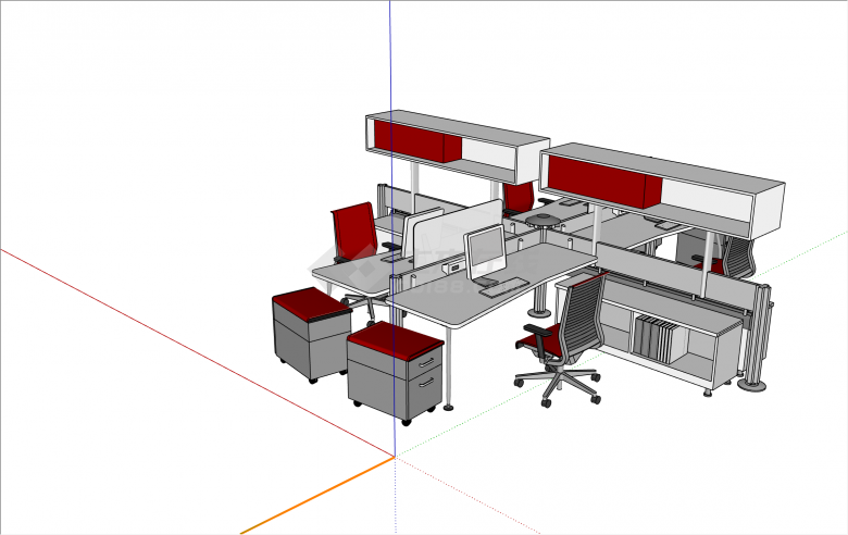 现代可移动办公桌椅su模型-图一