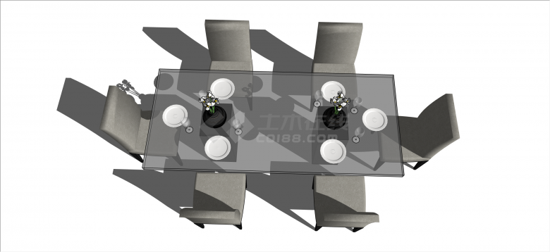 现代灰色高级六人餐桌su模型-图二