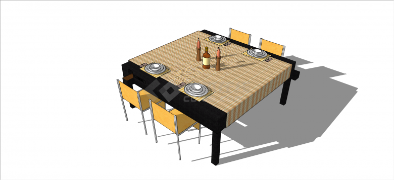 现代方形经典桌布餐桌su模型-图二