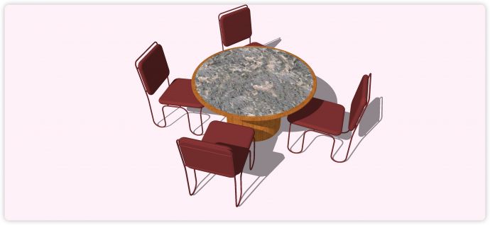 四人软垫靠背椅大理石餐桌su模型_图1