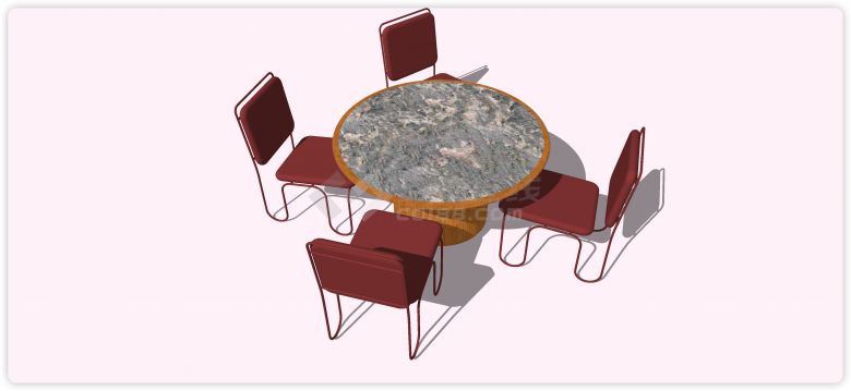 四人软垫靠背椅大理石餐桌su模型-图一