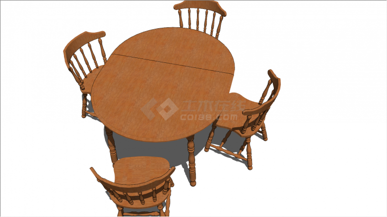 四人椭圆形木头餐桌su模型-图二