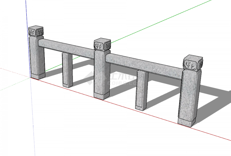 中式镂空仿古石栏杆su模型-图二