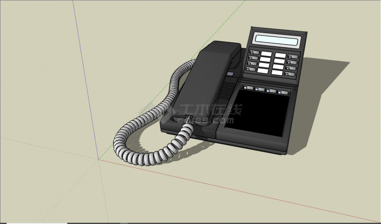 现代黑色网线电话座机su模型-图一