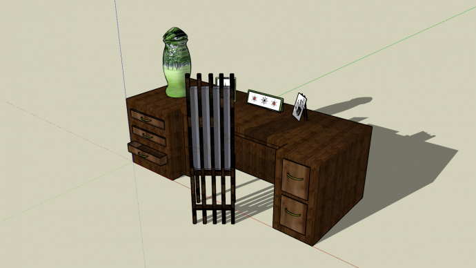 书桌木制桌椅多抽屉su模型_图1