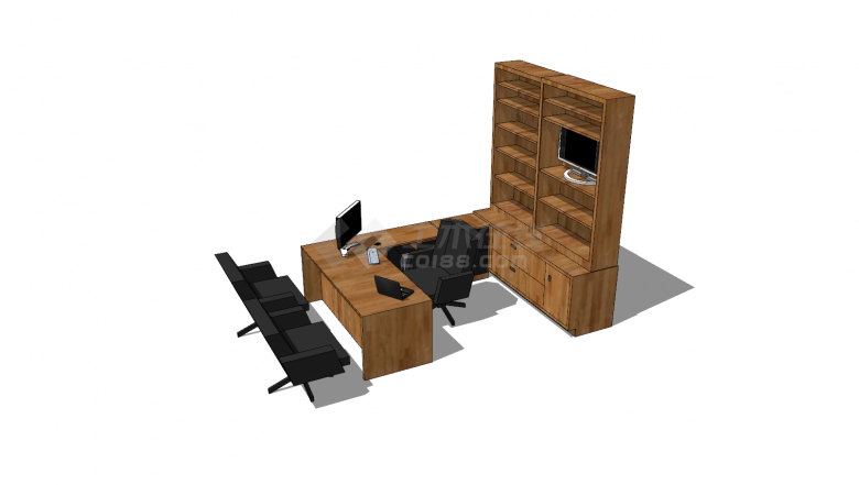 书桌木制多层置物柜su模型-图一