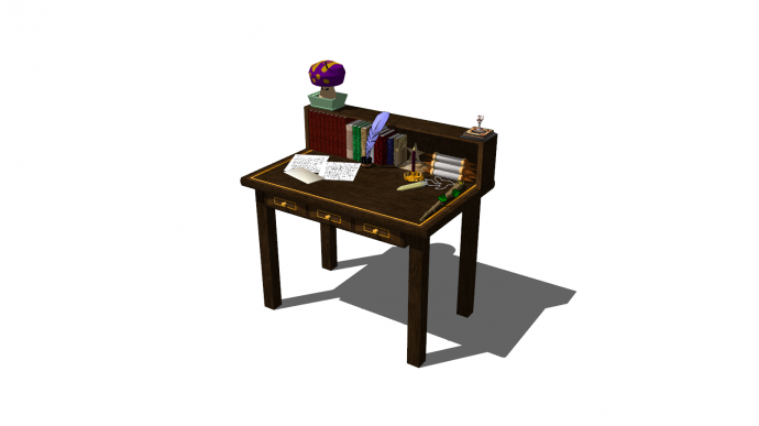书桌木制简易三小抽屉su模型_图1