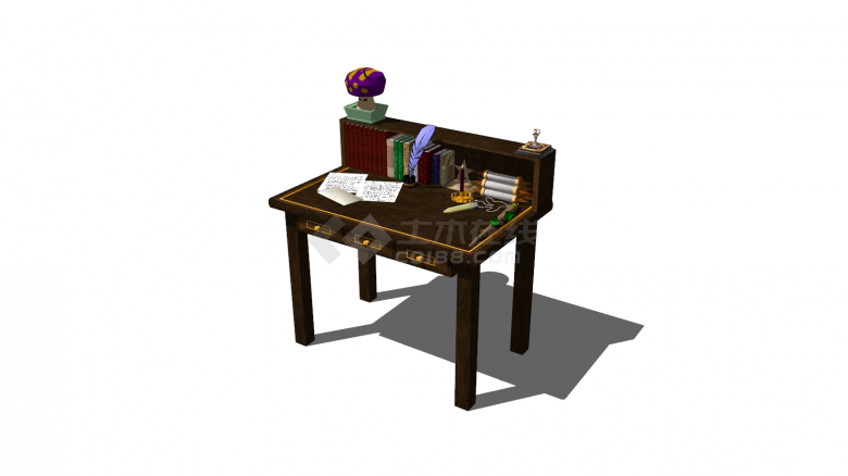 书桌木制简易三小抽屉su模型-图一