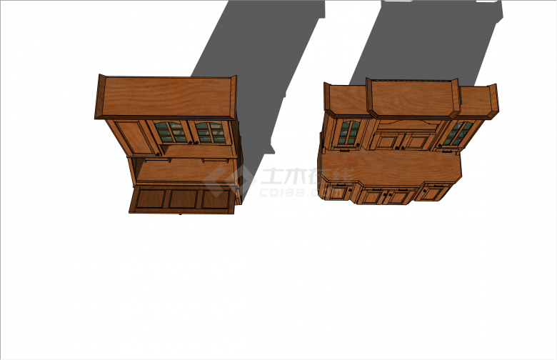 两个欧式风格木色橱柜su模型-图二