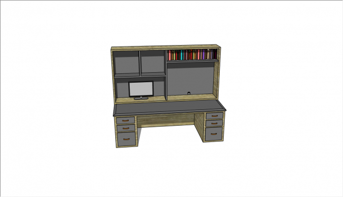 功能齐全办公学习书柜书桌的SU模型_图1