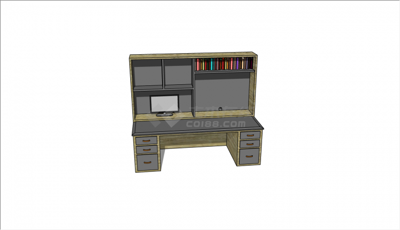 功能齐全办公学习书柜书桌的SU模型-图一