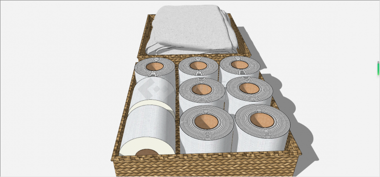 浴室竹编制的方形浴巾卫生纸摆放台su模型-图二