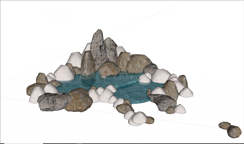 现代石头搭建水池假山置石su模型-图一
