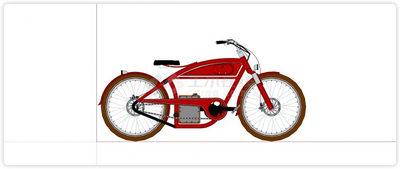 复古红色车架棕色轮胎自行车su模型-图一