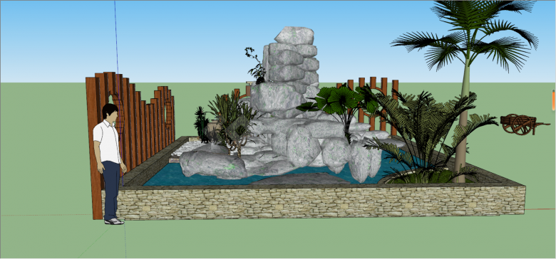 带围栏的景观假山置石su模型-图一