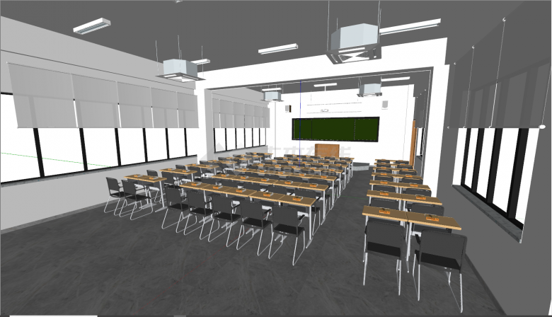 现代绿色黑板教室SU模型-图二