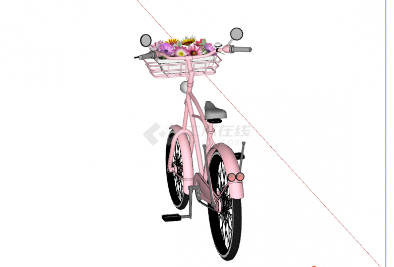 现代少女系粉色自行车su模型-图一