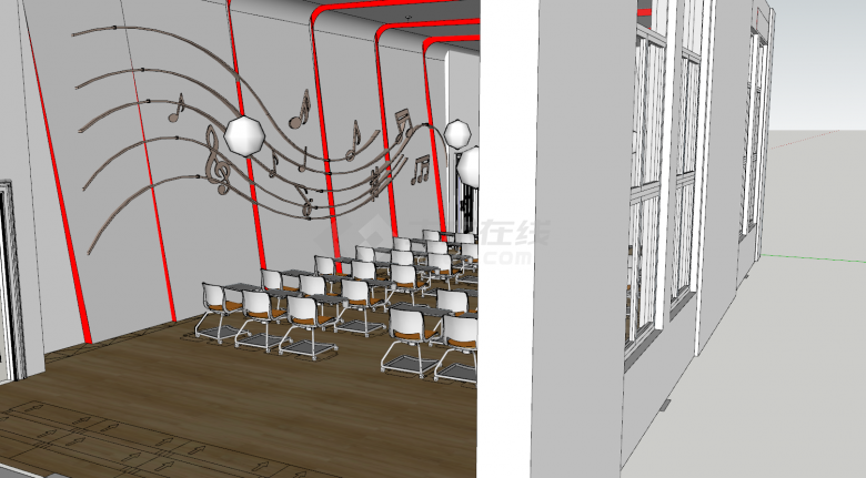 学校音乐教室桌椅su模型-图二