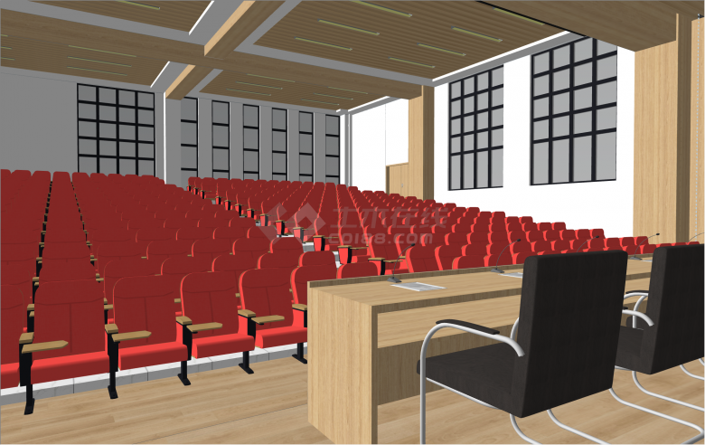 红色座椅现代风格报告厅su模型-图二