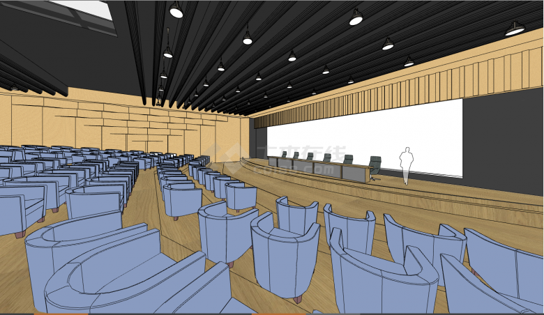 带有多个射灯的宽阔的音乐厅会议报告厅 su模型-图二