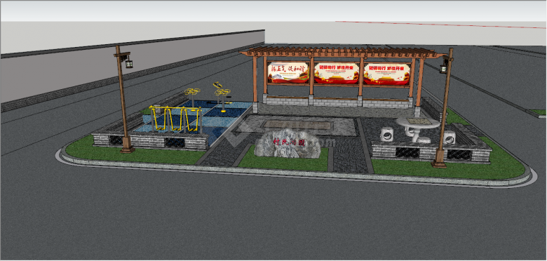 多功能乡村广场公园su模型-图一