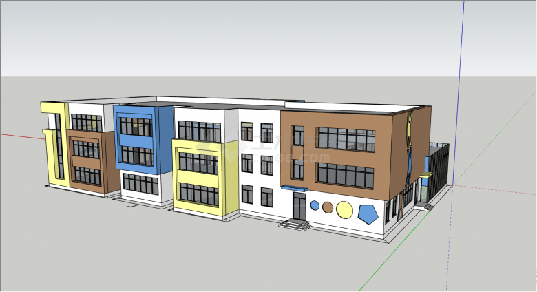 三层的五颜六色的墙壁的幼儿园su模型-图二