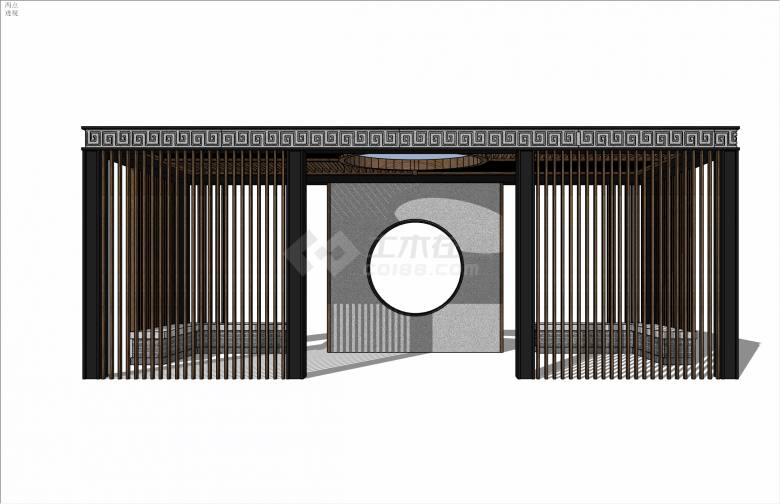 木制竖条装饰新中式廊架SU模型-图一
