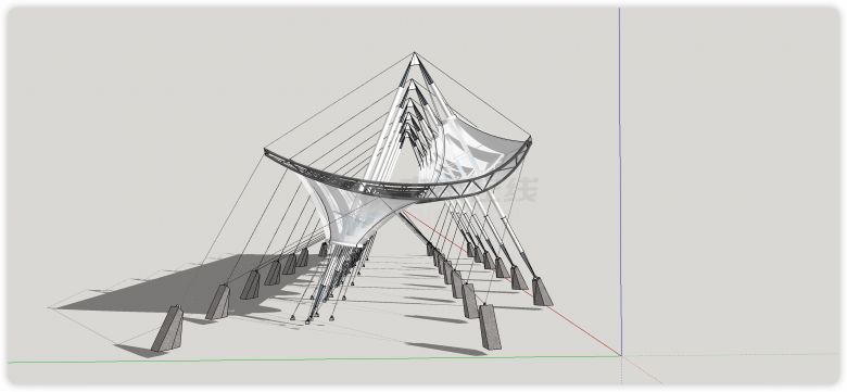 钢管结构三角支撑多点支撑张拉膜su模型-图二
