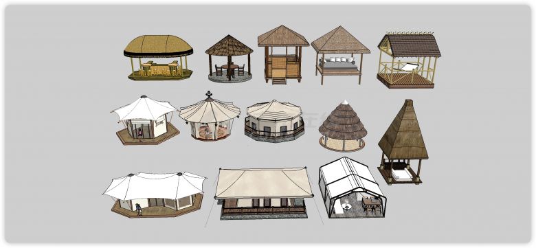 中式户外帐篷蒙古包su模型-图二