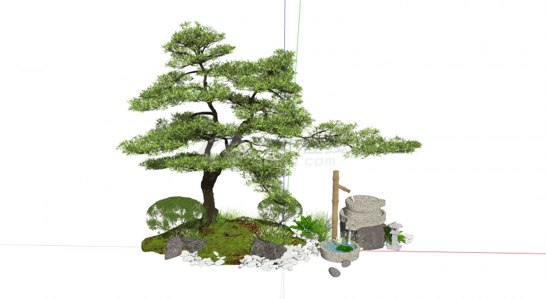 新中式树木庭院景观小品su模型-图二