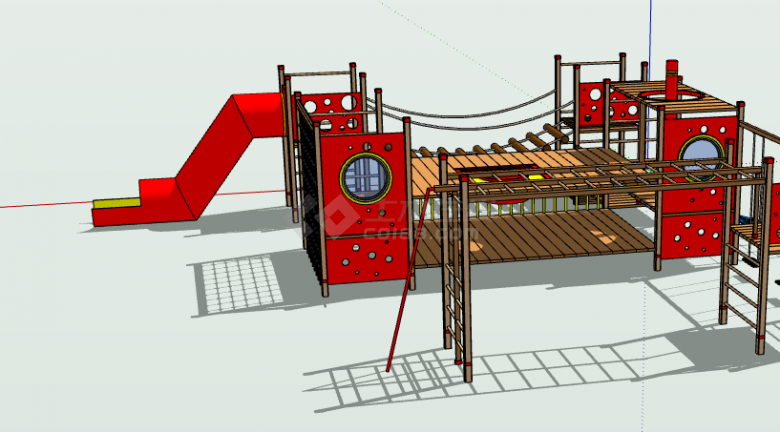 木制红色SU儿童游乐设施模型-图二