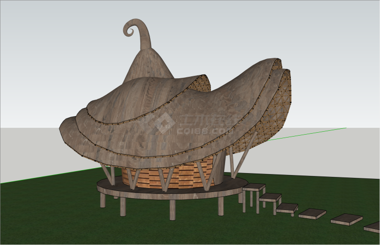 创意魔法帽现代木屋SU模型-图二