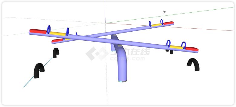 粉紫色跷跷板健身器械su模型-图一