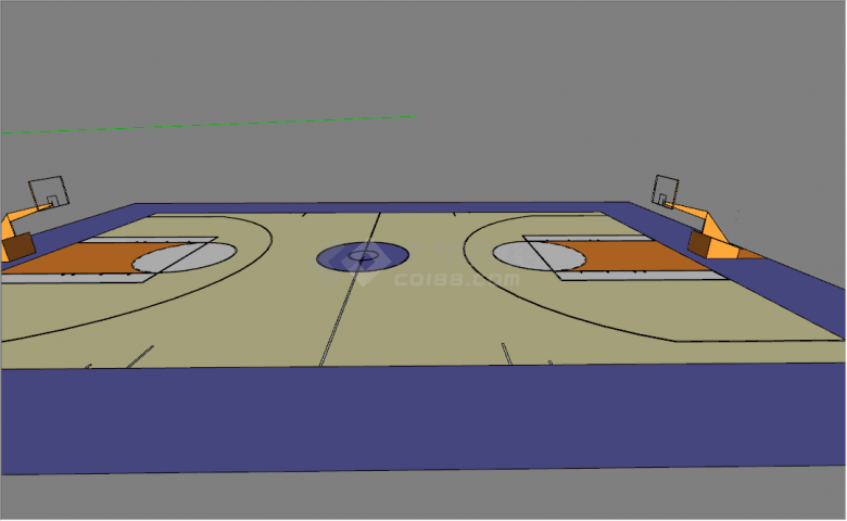 现代极简橙色黄色拼色篮球场su模型-图二